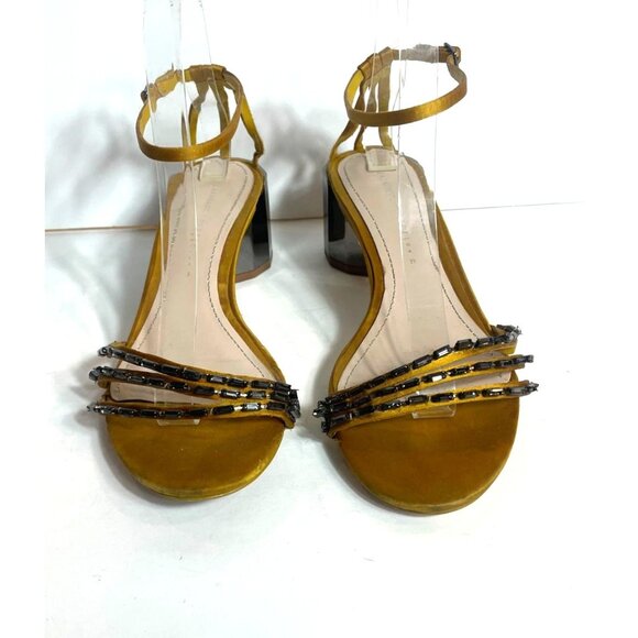 Zara Geometric Heeled Beaded Sandal Mustard Yellow Ankle Strap Size EU 39 / US 8 - Picture 3 of 12